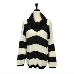 Charlotte Russe Cowl V-neck Chunky Stripe Color-block Rib Knit Sweater